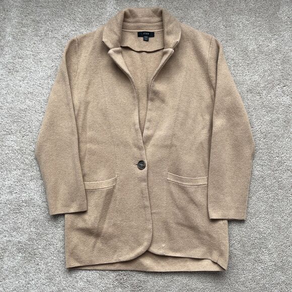 J Crew Sweater Blazer Womens XXS Camel Cecile Knit Oversized Old Money Cardigan - Picture 2 of 7
